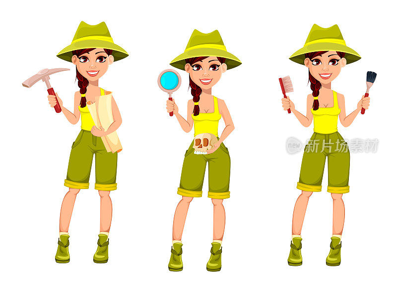 Woman archaeologist. Cute cartoon character